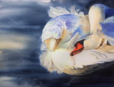 Painting titled "Swan Fidelity - whi…" by Olga Beliaeva, Original Artwork, Watercolor
