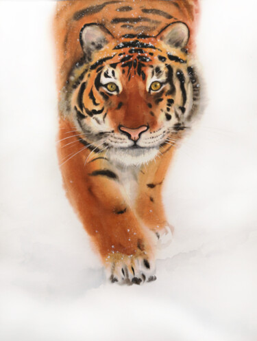 Painting titled "Tiger is Coming - S…" by Olga Beliaeva, Original Artwork, Watercolor