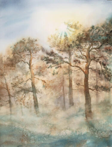 Pintura titulada "Misty Morning in th…" por Olga Beliaeva, Obra de arte original, Acuarela