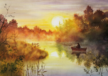 绘画 标题为“Foggy Serenity - Mi…” 由Olga Beliaeva, 原创艺术品, 水彩