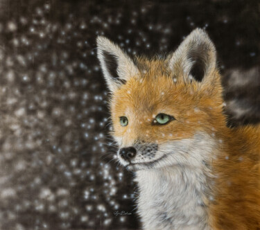 Ζωγραφική με τίτλο "“Fox & snow” Silk p…" από Olga Belova, Αυθεντικά έργα τέχνης, Ακρυλικό