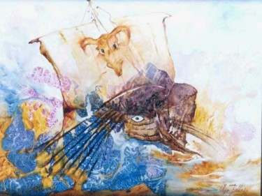 Pintura intitulada ""Barco da Guerra de…" por Olga Beltrão, Obras de arte originais, Óleo