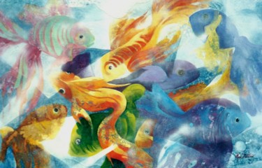 Pintura intitulada ""Festa no Mar!" II" por Olga Beltrão, Obras de arte originais, Óleo