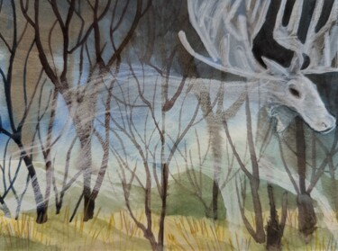 Malerei mit dem Titel "The spirit of forest" von Olga Beltsova, Original-Kunstwerk, Aquarell