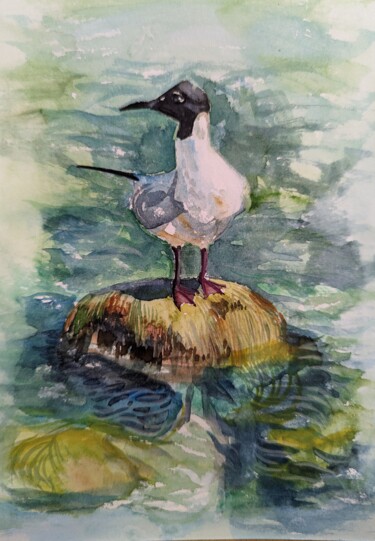 Schilderij getiteld "Seagull." door Olga Beltsova, Origineel Kunstwerk, Aquarel