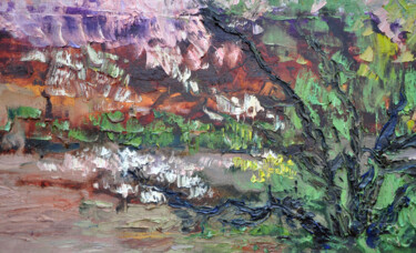 Painting titled "Spring. Flowering o…" by Olga Bezhina, Original Artwork, Oil Mounted on Wood Stretcher frame