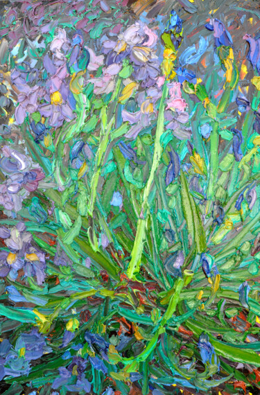 Pittura intitolato "Irises" da Olga Bezhina, Opera d'arte originale, Olio Montato su Telaio per barella in legno