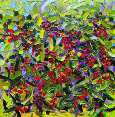 Ζωγραφική με τίτλο "Juicy cherries" από Olga Bezhina, Αυθεντικά έργα τέχνης, Λάδι Τοποθετήθηκε στο Ξύλινο φορείο σκελετό