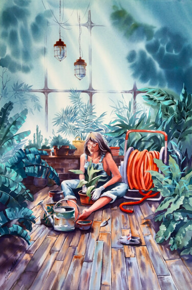 Pintura titulada "Botanical garden fa…" por Olga Bezlepkina, Obra de arte original, Acuarela