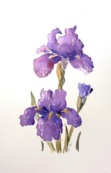 Schilderij getiteld "Iris Aquarell Blume…" door Olga Billmaier, Origineel Kunstwerk, Aquarel