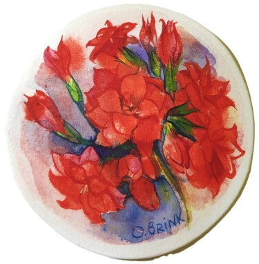 Painting titled "Kalanchoe" by Olga Brink, Original Artwork, Watercolor