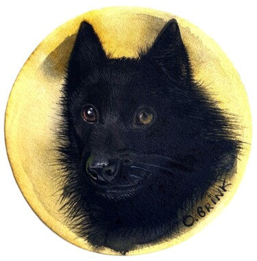 Schilderij getiteld "My Schipperke Dog C…" door Olga Brink, Origineel Kunstwerk, Aquarel