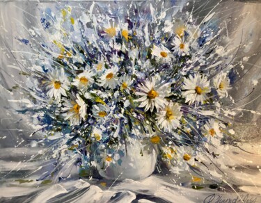 Malerei mit dem Titel "Daisies and cornflo…" von Olga Chernova, Original-Kunstwerk, Öl Auf Keilrahmen aus Holz montiert