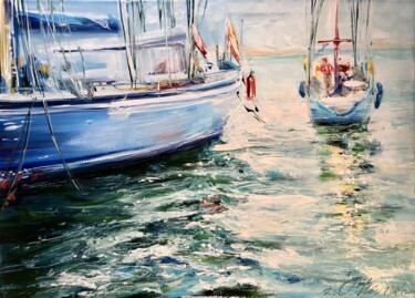 Painting titled "Dazzling sea" by Olga Chernova, Original Artwork, Oil