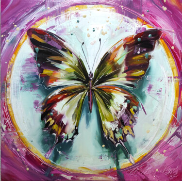 Painting titled "Butterfly-2" by Olga Chernova, Original Artwork, Oil Mounted on Wood Stretcher frame