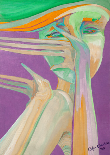 Malarstwo zatytułowany „girl on purple” autorstwa Olga Chertova, Oryginalna praca, Akryl Zamontowany na Karton