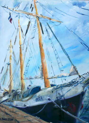 Картина под названием "Port de pêche à Che…" - Olga Dalzon, Подлинное произведение искусства, Масло Установлен на Деревянная…