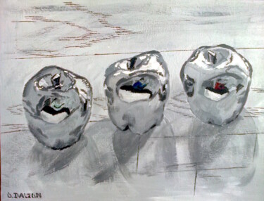 Schilderij getiteld "Le gris miroité" door Olga Dalzon, Origineel Kunstwerk, Acryl Gemonteerd op Karton