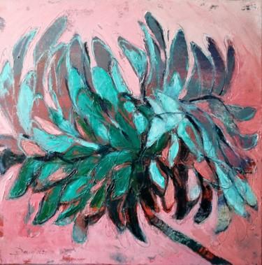 Painting titled "Green power on rosa" by Olga David, Original Artwork, Oil Mounted on Wood Stretcher frame