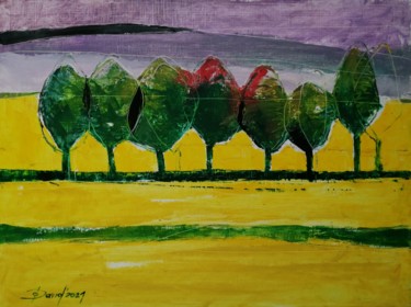 Painting titled "Yellow fields" by Olga David, Original Artwork, Oil