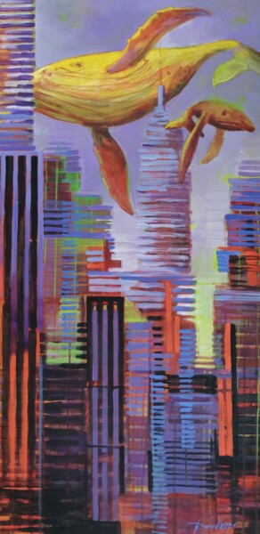 Картина под названием "Invasion des balein…" - Olga David, Подлинное произведение искусства, Акрил Установлен на Деревянная…