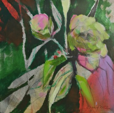 Картина под названием "La pivoine autrement" - Olga David, Подлинное произведение искусства, Акрил Установлен на Деревянная…