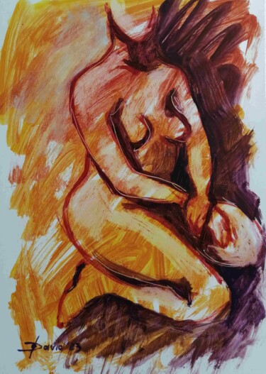 Drawing titled "Sitzende Frau Aktbi…" by Olga David, Original Artwork, Oil