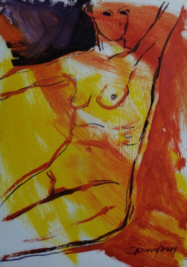 Картина под названием "Frauenakt rot-gelb…" - Olga David, Подлинное произведение искусства, Масло