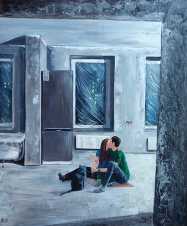 Malarstwo zatytułowany „Housewarming/ lovers” autorstwa Olga Dmitrieva, Oryginalna praca, Akryl Zamontowany na Drewniana ram…