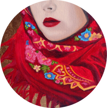 Картина под названием "The girl in the red…" - Olga Dmitrieva, Подлинное произведение искусства, Масло Установлен на Другая…