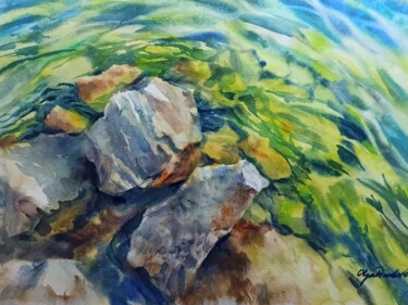 Malarstwo zatytułowany „Garda Lake water” autorstwa Olga Drozdova, Oryginalna praca, Akwarela