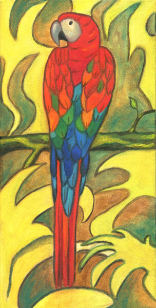Картина под названием "The Parrot Ara" - Olga Gordiiuk, Подлинное произведение искусства, Масло