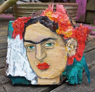 Pintura intitulada "Frida op hout" por Olga Grig, Obras de arte originais, Acrílico