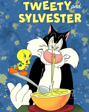 "Tweety and Sylvester" başlıklı Dijital Sanat Olga Guseva tarafından, Orijinal sanat, 2D Dijital Çalışma