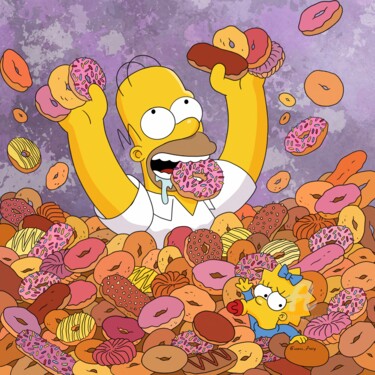 Arte digital titulada "Homer and donuts" por Olga Guseva, Obra de arte original, Trabajo Digital 2D Montado en Bastidor de c…
