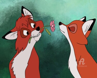 Digital Arts titled "Foxes in love" by Olga Guseva, Original Artwork, Digital Painting