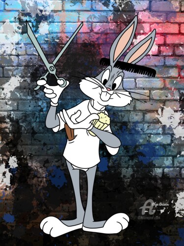 Digital Arts titled "Bugs Bunny's Barber…" by Olga Guseva, Original Artwork, Digital Painting