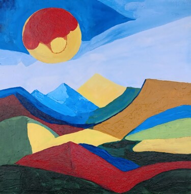 Painting titled "Bright mountains" by Olga Karkoda, Original Artwork, Acrylic Mounted on Wood Panel