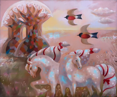 Peinture intitulée "dappled horses" par Olga Kras, Œuvre d'art originale, Huile