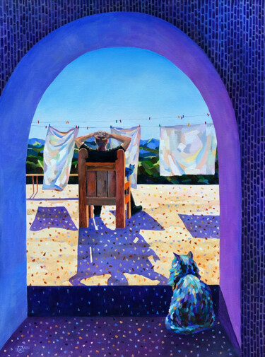 Картина под названием "The travelling cats…" - Olga Krasovskaya, Подлинное произведение искусства, Масло