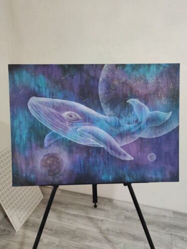 Картина под названием "Кит в астрале" - Ольга Кривошлыкова, Подлинное произведение искусства, Акрил