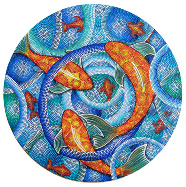 Painting titled "Koi carps" by Olha Kuznietsova, Original Artwork, Acrylic