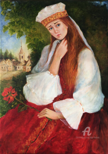 Ζωγραφική με τίτλο "The Scarlet Flower" από Olga Liutova-Amplatz, Αυθεντικά έργα τέχνης, Λάδι
