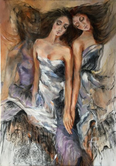 Malarstwo zatytułowany „Two girlfriends” autorstwa Olga Liutova-Amplatz, Oryginalna praca, Olej