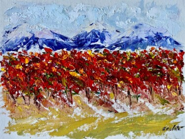 Pintura titulada ",, Vigne rouge ’’" por Olga Liutova-Amplatz, Obra de arte original, Oleo Montado en Panel de madera