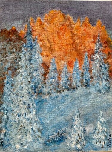 Картина под названием "Dolomites au couche…" - Olga Liutova-Amplatz, Подлинное произведение искусства, Темпера Установлен на…