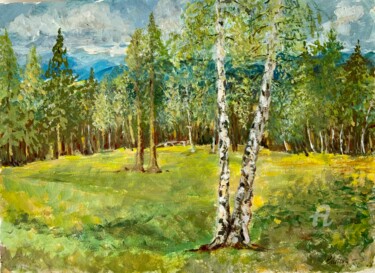 Pintura titulada "Forest" por Olga Liutova-Amplatz, Obra de arte original, Témpera Montado en Bastidor de camilla de madera