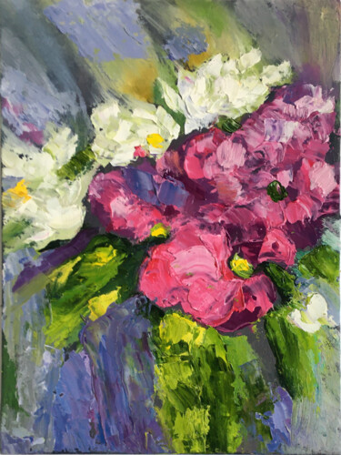 Painting titled "Abstract floral pai…" by Olga Mart, Original Artwork, Oil
