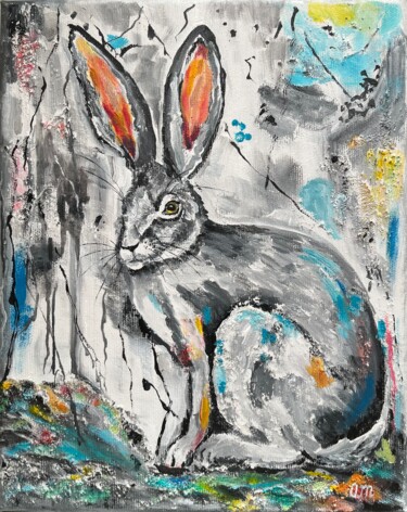 Pintura titulada "Bunny Painting Orig…" por Olga Mart, Obra de arte original, Acrílico Montado en Bastidor de camilla de mad…