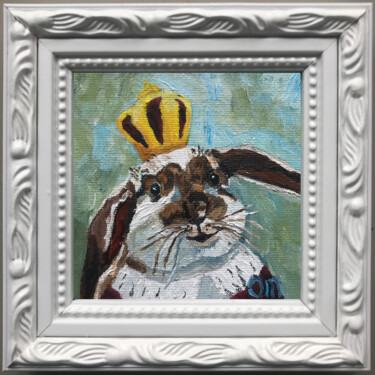 Ζωγραφική με τίτλο "Bunny Painting Orig…" από Olga Mart, Αυθεντικά έργα τέχνης, Λάδι Τοποθετήθηκε στο Ξύλινο πάνελ
